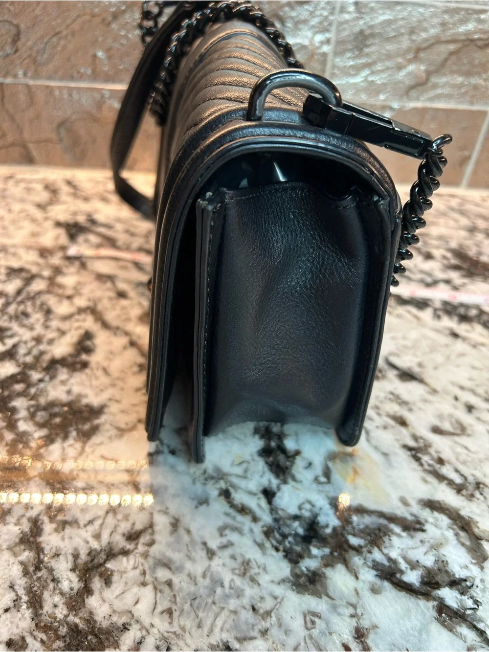 Rebecca Minkoff Black Leather Quilted Chevron Flap Shoulder Bag